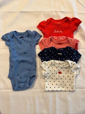 Carter's Red, Blue, and White One-Piece Bodysuits set of 5- Like New!